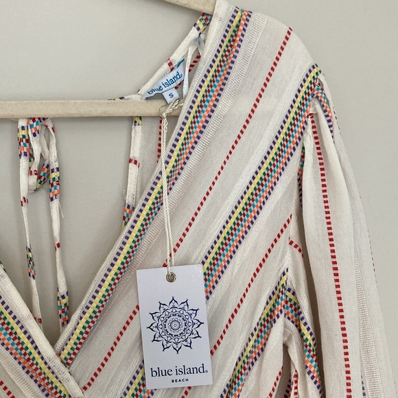 Blue Island Beach Cover Up Size: S Smocked Waist. Open Back with Tie - Picture 5 of 11